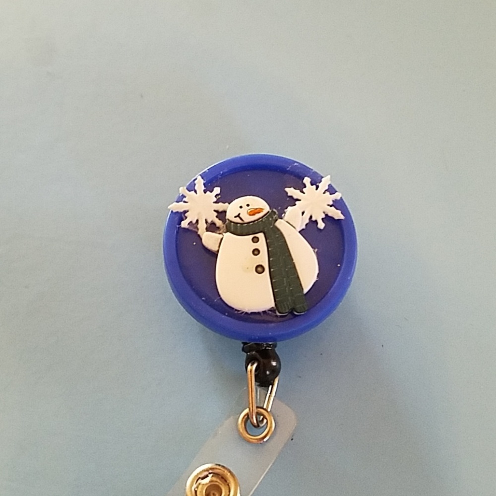 Snow Man Retractable Name Badge Holder